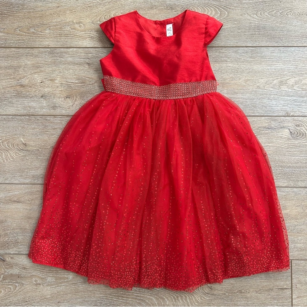 Cherokee Girls Red Tulle Sparkle Holiday Christmas Dress Sz 4/5 Layers Party